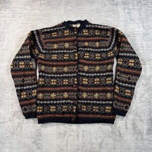 Point Zero Nicole Benisti Sweater Women Medium Blue VTG Fair Isle Wool Cozy